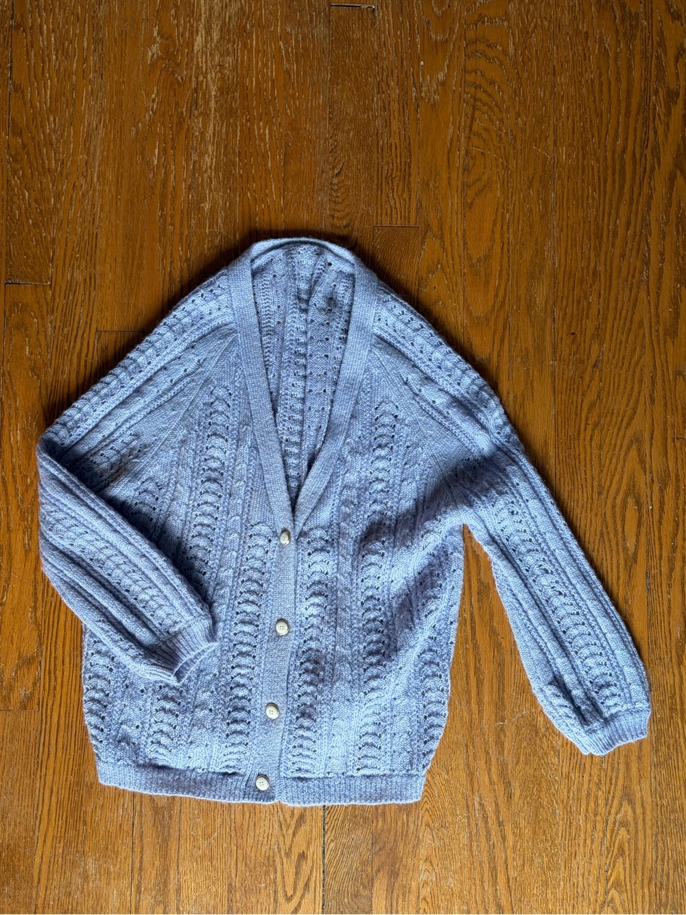 Simple Retro Lavender Pointelle Cardigan Wool Blend Size Smaller